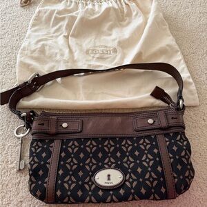 Fossil Women's Black and Brown Crossbody Bag